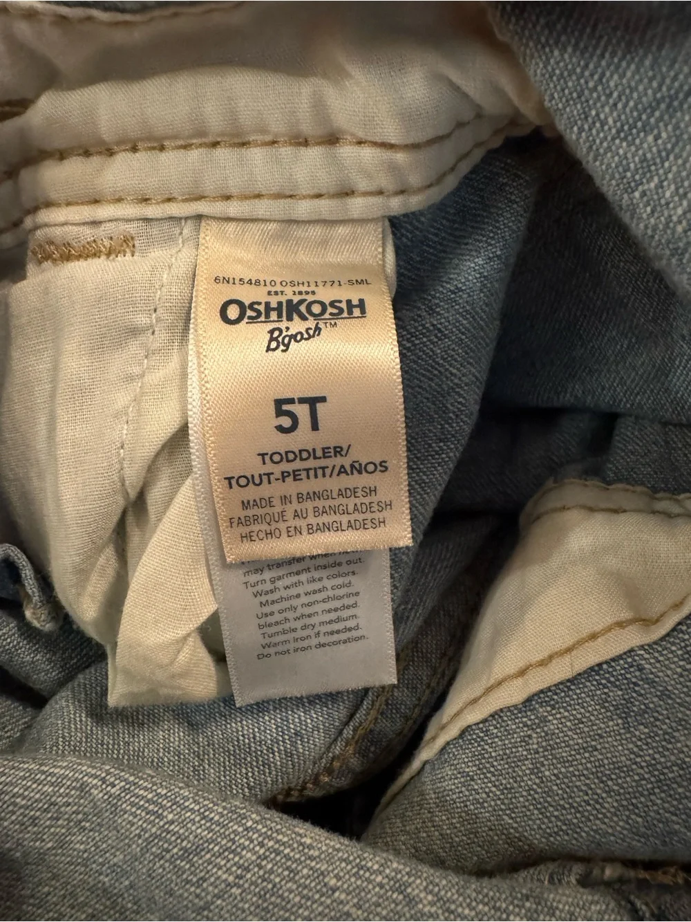 OshKosh B'gosh Light Blue Denim Short Overalls with Navy Striped Straps NWT